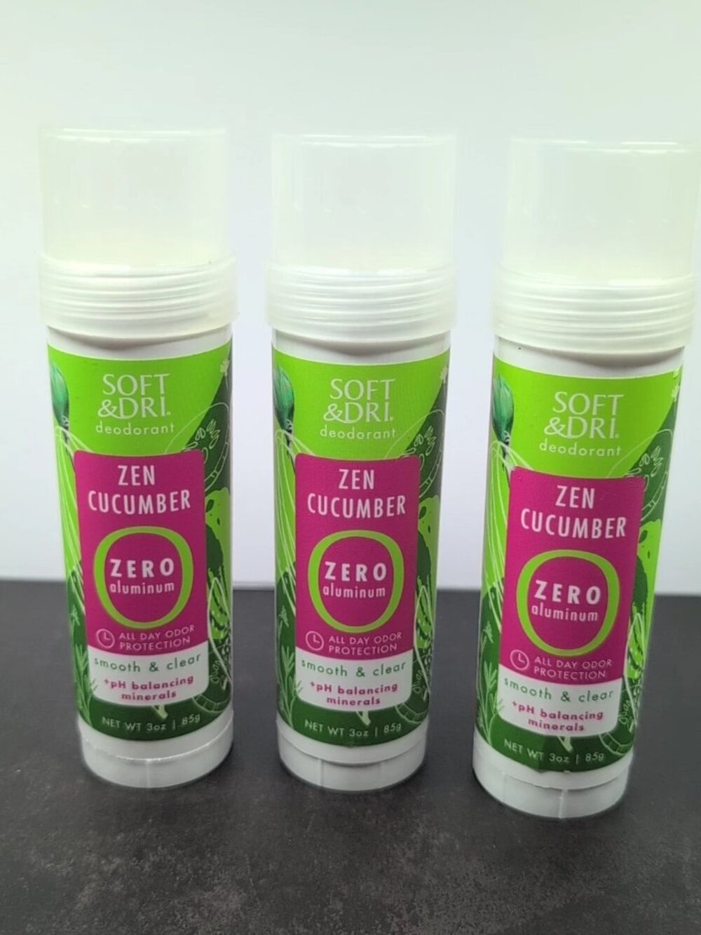 Soft & Dri Deodorant Stick Zero Aluminum 3oz each Zen Cucumber 3 Pack